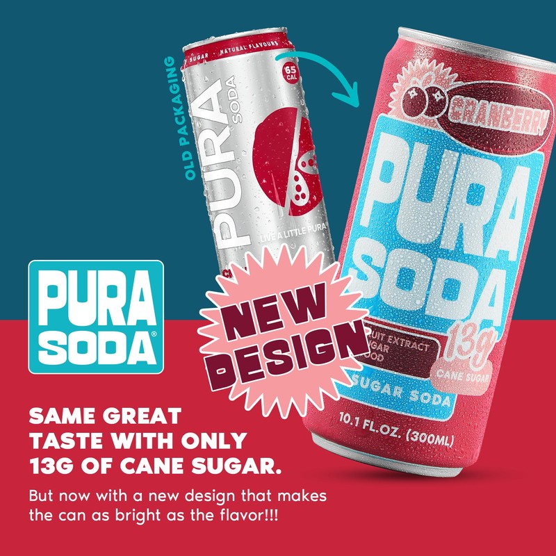 PuraSoda® Cranberry | Low-Calorie, Cane Sugar Soda Beverage | Non-GMO,