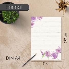 '# into Detail Romantic Design Letter Paper Flower | A4 Size 50 Sheets No. DV _ 018 | Colour: Purple/Lilac/Green Flowers, Beautiful Paper, Romantic, Love