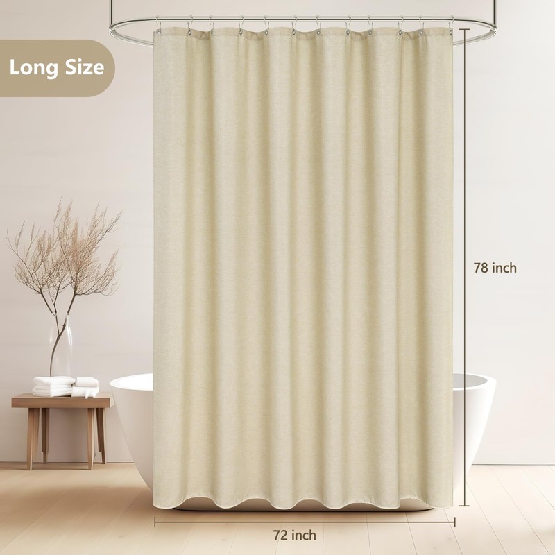 Seenus Linen Look Beige Fabric Shower Curtain Extra Long 72