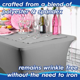 Harbour Housewares Rectangular Spandex Fitted Tablecloth - 6ft (180cm) - Grey - 1x Elasticated Stretchy Outdoor Garden Folding Display Party Dining Trestle Table Cloth Cover with Stretch
