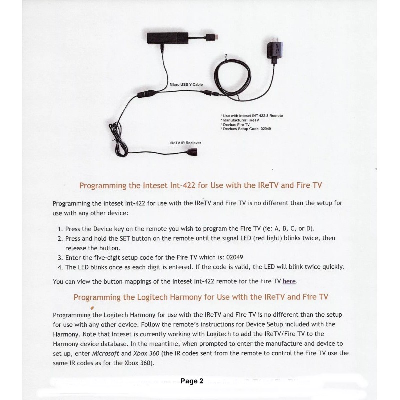 Inteset 4-in-1 Universal Backlit Remote & IReTV IR Receiver Combo