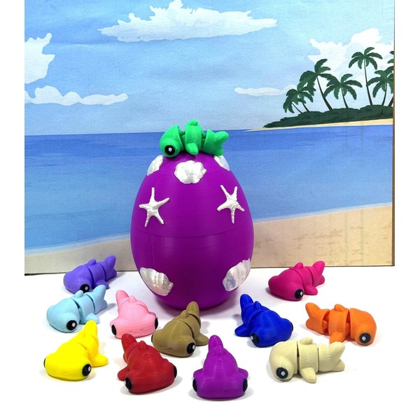 12pcs Baby Hammerhead Sharks and Egg, 3D Printed Plastic Ocean