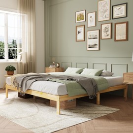 Novilla 12 Inch Wooden King Size Bed Frame, Classic Solid Wood Platform Bed Frame King Size, Sturdy Wood Slat Support, No Box Spring Needed, Easy Assembly, Pine