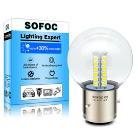 SOFOC- BA21D LED Bulbs High/Low Beam,Yellow G40 Bulb for Motorcycle 6V 12V 24V AC6-30V Compatible 2W 500LM 2835 25SMD 1Pcs