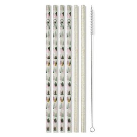 Swig Life Reusable Straws Tinseled Trees + Gold Glitter Tall Straw Set & Cleaning Brush, Each Straw is 10.25 inch Long (Fits Swig Life 20oz Tumblers, 22oz, and 32oz Tumblers)
