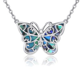 YAFEINI Butterfly Necklace Sterling Silver Butterfly Chain Celtic Love Knot Necklace Abalone Shell Butterflies Jewelry Gifts for Women