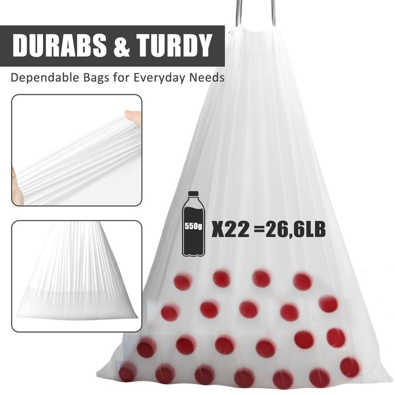 15 Gallon Trash Bags Drawstring, JUKFITA Tear-Free Tall Garbage Bags,