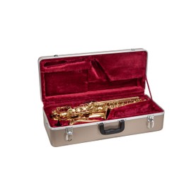 Crossrock ABS Alto Saxophone Case – Rectangular Champagne Finish, Burgundy Velvet Interior, Security Lock & Detachable Strap