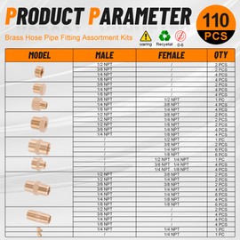 Dazakoot 111Pcs Hose Pipe Fitting Assortment Kit, NPT Adapter, Reducer Bushing, Hex Nipple, Close Nipple, Reducing Hex Coupling, 90°Street Elbow, 90°Elbow, Hex Plugs, Hex Thread Plug, Cross Fitting