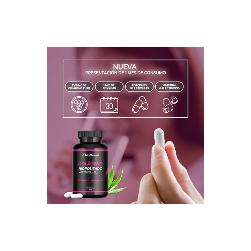 Nuboost Colágeno Hidrolizado 1000 Biotina Ácido Hialurónico Cápsulas Piel Cabello