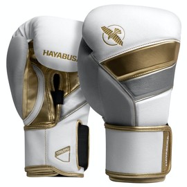 Hayabusa T3 Boxing Gloves for Men and Women Wrist and Knuckle Protection, Dual-X Hook and Loop Closure, Splinted Wrist Support, 5 Layer Foam Knuckle Padding - White/Gold, 12 oz