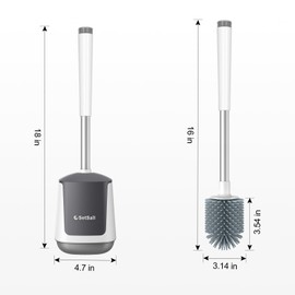 SetSail - Escobilla y soporte de silicona para inodoro automáticos para baño con soporte, cepillo para polvo limpiador de inodoro ventilado para limpieza de inodoros, blanco y gris
