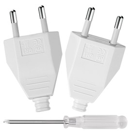 AXFEE Pack of 2 Euro Plugs, 250 V 2.5 A Euro Power Plug, Flat Plug, Euro Plug Flat, Protective Contact Plug, Euro Plug for 8-10 mm Cable, IP44, Durable and Shatterproof (White)