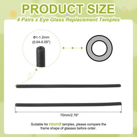 PATIKIL 4 Pairs Eye Glass Replacement Temples, Silicone Anti-Slip Eyeglass End Tips Glasses Retainers Fits 1-1.2mm for Round Thin Metal Eyeglass Sunglasses Temple, Style5 Black