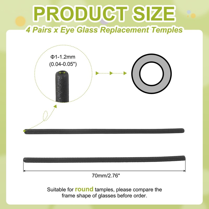 PATIKIL 4 Pairs Eye Glass Replacement Temples, Silicone Anti-Slip Eyeglass
