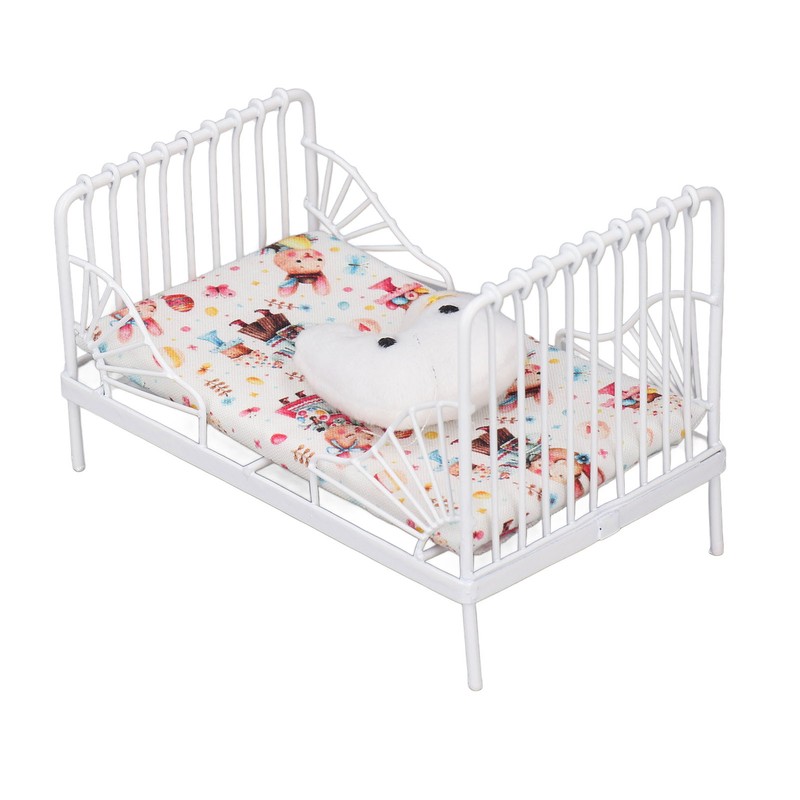 1:12 Scale Dollhouse Furniture Mini Bed Set Decorative Pillow Metal