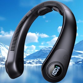Neck Fan with LED Display, Portable Rechargeable Bladeless Hands-Free Personal Fan, All-Around Cooling, 5 Speeds, Neck Brace, Lightweight Neck Air Conditioner Fan for Women/Men, Hot Flashes, Travel