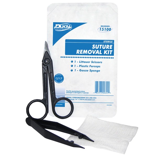 Dukal Sterile Suture Removal Kits, with Scissors, Forceps, & Sponge