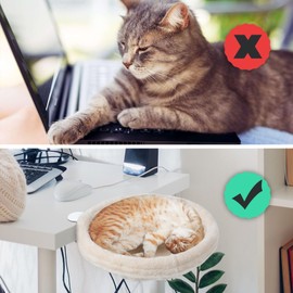 Cat Desk Bed - Cat Hammock for Desk, Adjustable Cat Shelf Bed for Indoor Cats, Easy Installation, Supports up to 50lbs (Cream)