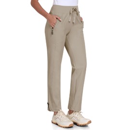 MoFiz Women's Hiking Pants Lightweight Outdoor Quick Dry Travel Joggers Water Resistant Athletic Pants Zipper Pockets Light Khaki M