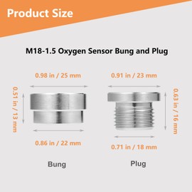 O2 Oxygen Sensor Bung and Plug 304 Stainless Steel M18-1.5,Oxygen Sensor Bung Stepped Style with Plug, Suppied by Hohnnyreet (2, Silver, M18 X 1.5) | HOHNNYREET