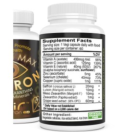 Vision Max Eye Vitamins Dietary Supplement - Supports Vision, Ocular & Macular, Helps Eyes Filter Blue Light, 60 Capsules