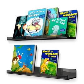 YMVV 23.6 Inches Black Clear Acrylic Wall Mounted Floating Shelves,Kids Room Wall Display Bookshelf,Modern Thickened Ledge Shelves Toy Display Organizer Decor 2 Pack