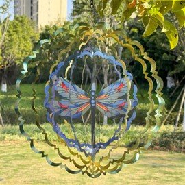 Eandisom Dragonfly Metal Wind Spinners - Hanging Dragonfly Wind Spinner for Outdoor & Indoor Decorations, Dragonfly Gifts for Women Mom Grandma Wife, 12 inch 3D Wind Spinner for Ornament Gifts