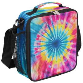 Pardick Rainbow Swirl Kids Lunch Bag Abstract Tie Dye Insulated Lunch Box Mini Cooler Back to School Thermal Meal Tote Kit Bento Tote Bags Thermal Lunchbox for Boys Girls