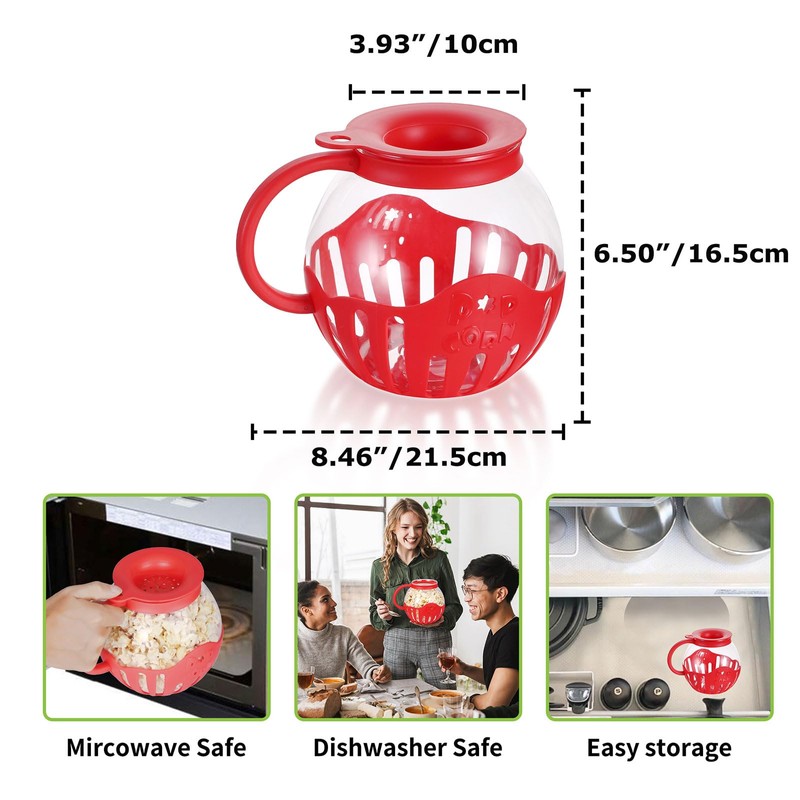 MMUGOOLER Glass Microwave Popcorn Popper, 2.25QT Original Popcorn Jar with