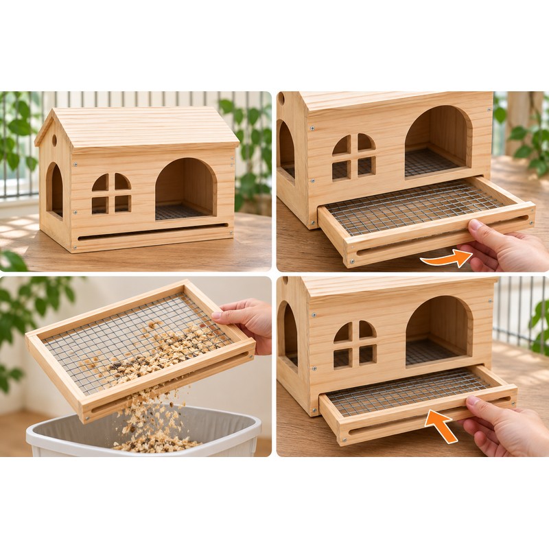 Wooden Bird House for Small Birds – Removable Bottom Net,