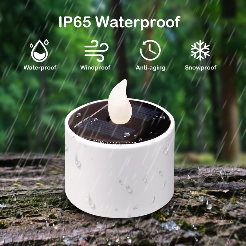 Solar Tea Lights Outdoor Waterproof - 8 Pack Rechargeable Flickering