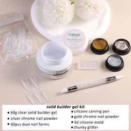 Fcozpjk Solid Builder Nail Gel - 60g Non-Sticky Hand Hard Gel for Nails Clear Builder Gel Kit with Dual Nail Forms 3D Sculpture Gel Carving Modeling Nail Design Nail Extension Gel Salon Supplies
