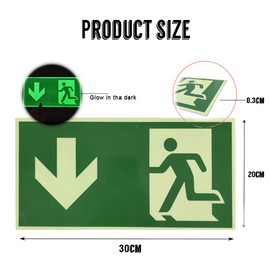 Pack of 4 PVC Emergency Exit Sign, Photoluminescent 30 x 15 cm Photoluminescent Sign, Emergency Exit Sign, Arrow Down Up, Down, Left, Right, Escape Route Signs Afterglow