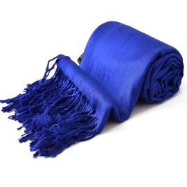 CJ Apparel - Chal de color sólido, diseño de segundos, bufanda, estola para la cabeza, borlas para la cara, pashmina nepalés, Azul (Federal Blue), Talla única