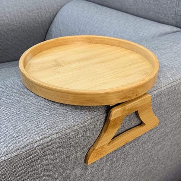 Sofa Armrest, Table, Side Table, Wooden Sofa Armrest, Clip Type, Couch Coaster Diameter 9.8 inches (25 cm), Remote Control Rack, Drink Holder, Small Items, Organization, Storage, Cell Phone, Cooking, Glasses, Sofa (Natural Bamboo Material, Diameter 9.8 inches (25 cm)