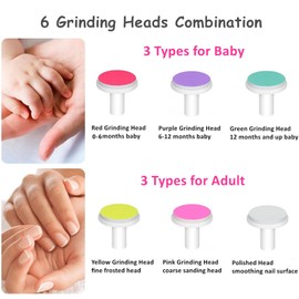 Baby Nail Trimmer Electric Baby Nail File with 6 Grinding Heads Safe Quiet Baby Nail Grooming Care Kit for Newborn Infant Toddler Adult Toes Fingernails Battery Operated (Not Included) - Green