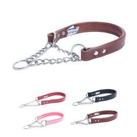 Leather Martingale Dog Collar, Choker, 10" x 5/8" (14" Fully Extended), Brown, 100% Leather (Rio) Stainless Steel. Read Description for Correct Sizing