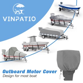 VINPATIO Outboard Motor Cover, 600D Heavy Duty Waterproof Boat Motor Cover Boat Engine Hood Covers- Fit for Motor 15-25 HP