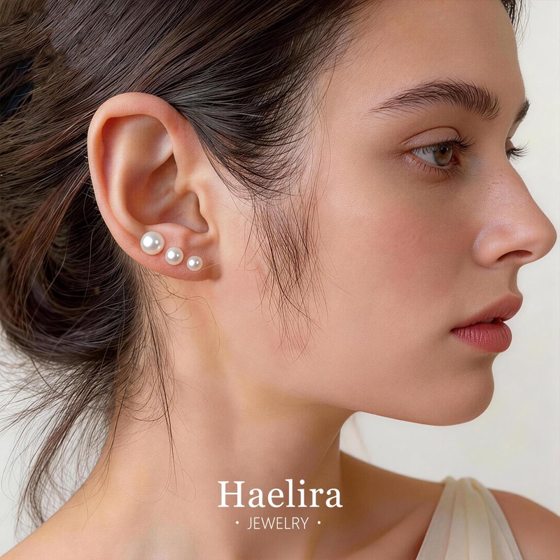 Haelira 3 Pairs Pearl Stud Earrings S925 Sterling Silver Hypoallergenic