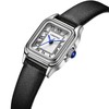 CHEETAH Women’s Leather Strap Watch, with Silver-Tone Small Vintage Rectangular