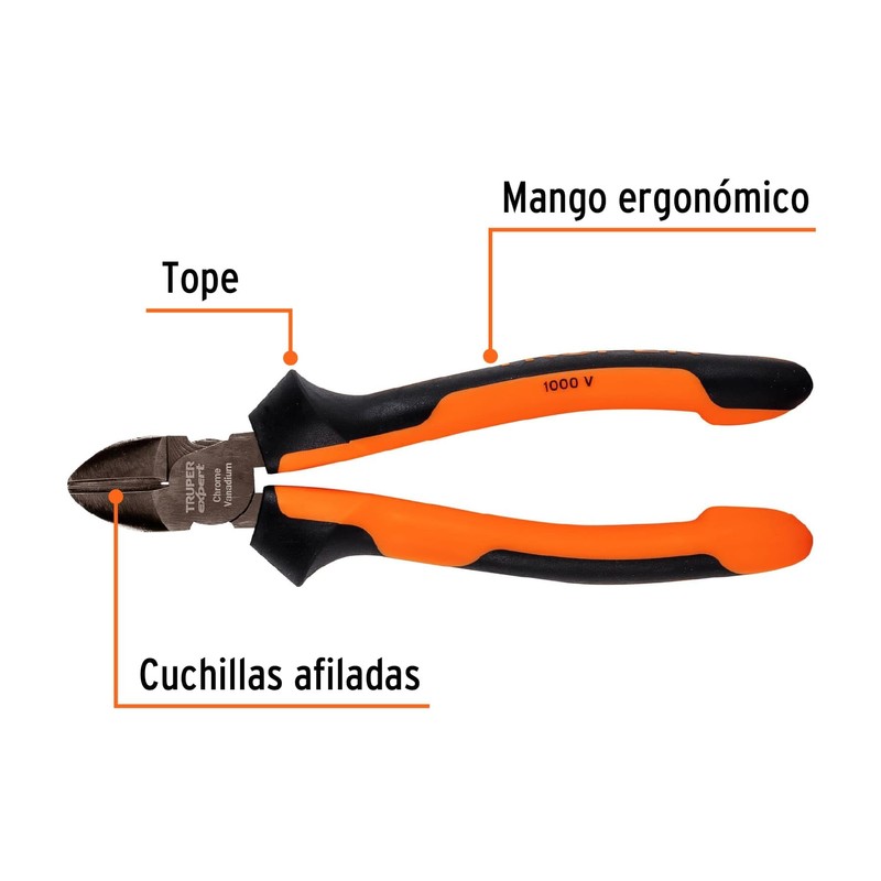 Truper Expert T202-7X, Pinza corte diagonal 7" alta palanca comfort