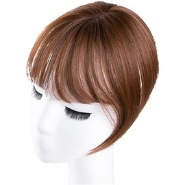 1PCS Mini Fringe Hairpiece Straight Clip in Forehead Topper with Wispy Bangs Extension (Light Brown)