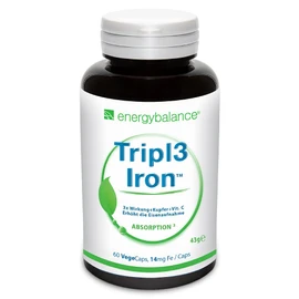 EnergyBalance Tripl3 Iron Capsules - 3 Iron Types in One - Vitamin C and Minerals - for Iron Deficiency - 100% Pure Ingredients - Vegan, Gluten Free, No Additives - 60 VegeCaps of 582 mg