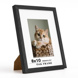 8 x 10 Picture Frame, 8x 10 Photo Frame, 8x10 Frame Matted to 5x7 with Tempered Real Glass for Wall Home Office Decor, Rustic Natural Solid Oak Wood Frame 8 by 10 for Wall & Tabletop Display for Wall Home Decor- Black，1 PC