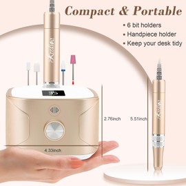 Kredioo Nail Drill 35,000RPM, Electric Nail File for Acrylic and Gel Nails, Professional Nail Drill Machine, Manicure Pedicure Kit with 11 Bits, LCD Display, Touch Button (Gold)