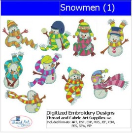 Threadart Embroidery Design Set - Snowmen(1) - 10 Designs - 9 Formats - USB Stick