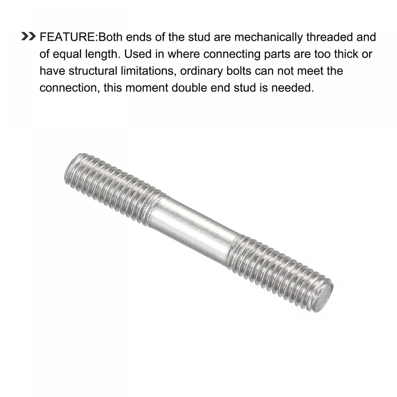 sourcing map Double Ended Stud Screws (M5 Thread 40mm Length)
