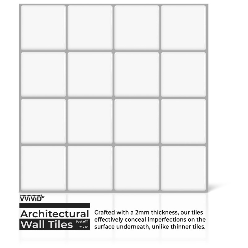 VViViD 11 Sheets Peel and Stick White Gloss Faux Ceramic