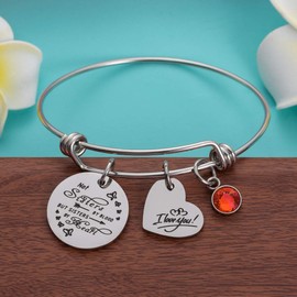 Raysunfook Not Sisters By Blood But Sisters By Heart Birthstone Charm Bracelet Friendship Gift I Love You Sister Cuff Friend Jewelry